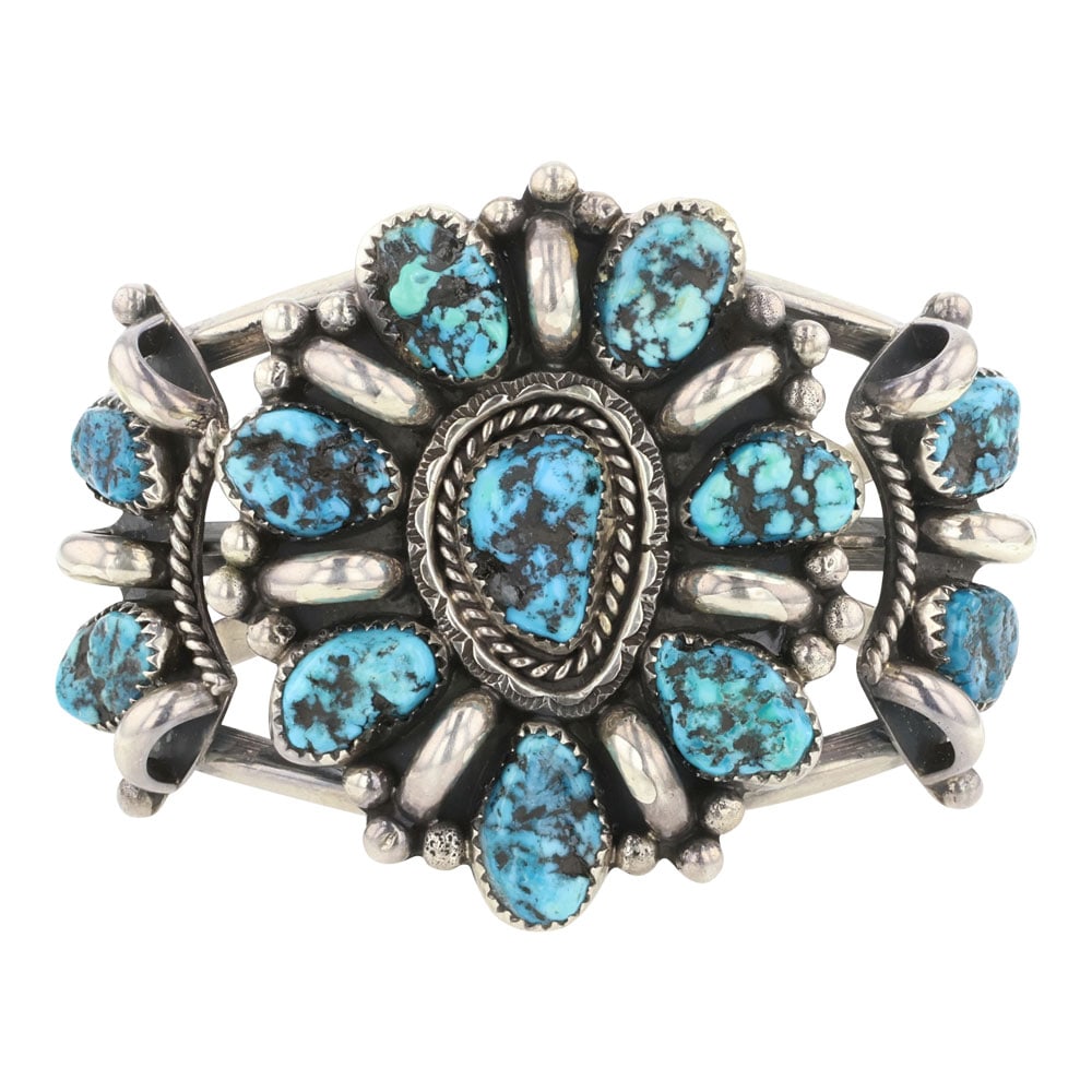 Vintage Navajo Kingman Nugget Turquoise Cluster Bracelet (1 of 3)