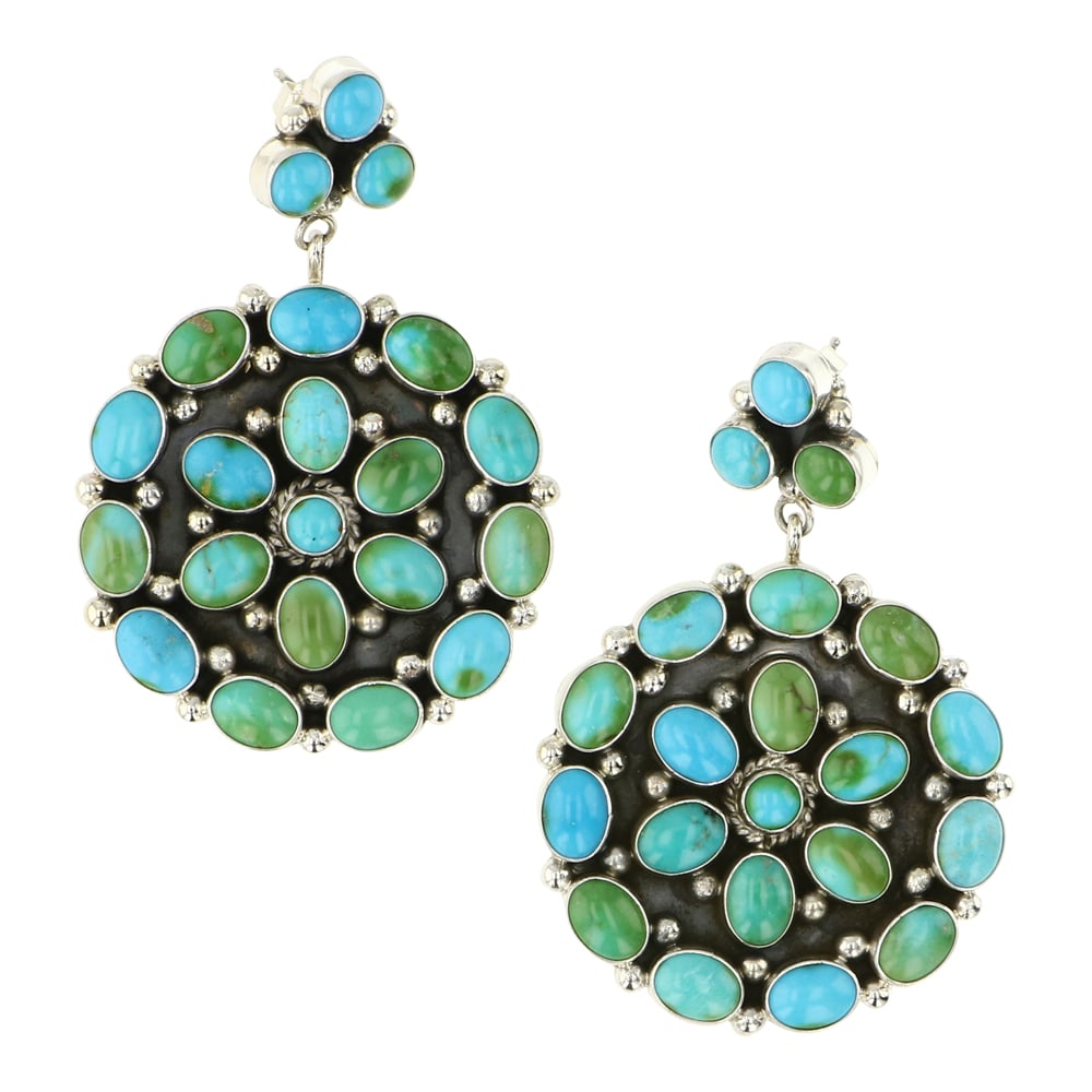 Ella Linkin Sonoran Gold Turquoise Earrings: Sterling Silver | Genuine Sonoran Gold Turquoise | Ella Linkin Sonoran Gold Turquoise Earrings | Navajo Native American Southwest Indian Jewelry | Approximate Weight: 40 Grams | Dimensions: Earrings: