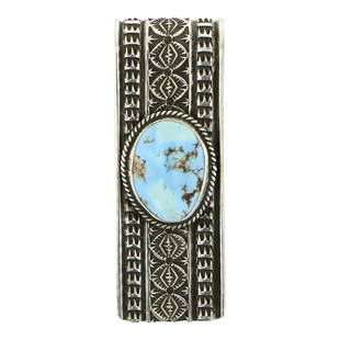 Navajo Golden Hill Turquoise Money Clip: Sterling Silver | Genuine Golden Hill Turquoise | Navajo Golden Hill Turquoise Money Clip | Navajo Native American Southwest Indian Jewelry | Approximate Weight: 64 Grams | Dimensions: Money Clip: