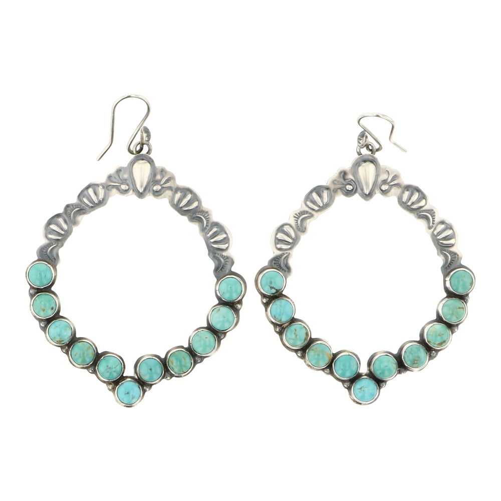 Annie Hoskie Nevada Turquoise Earrings: Sterling Silver | Genuine Nevada Turquoise | Annie Hoskie Nevada Turquoise Earrings | Navajo Native American Southwest Indian Jewelry | Approximate Weight: 17 Grams | Dimensions: Earrings: 2" x 3" (ea