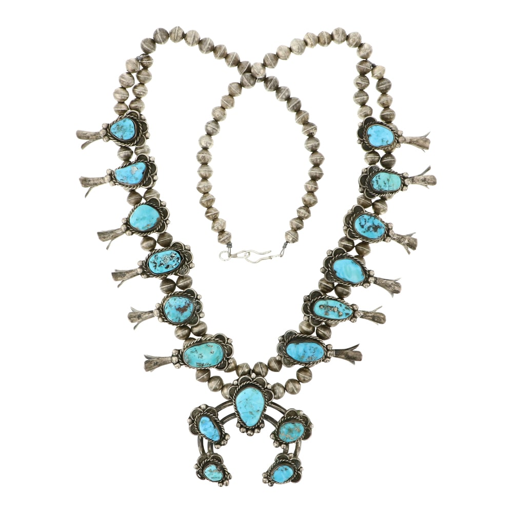 Vintage 1970's Kingman Turquoise Squash Blossom Necklace (1 of 3)