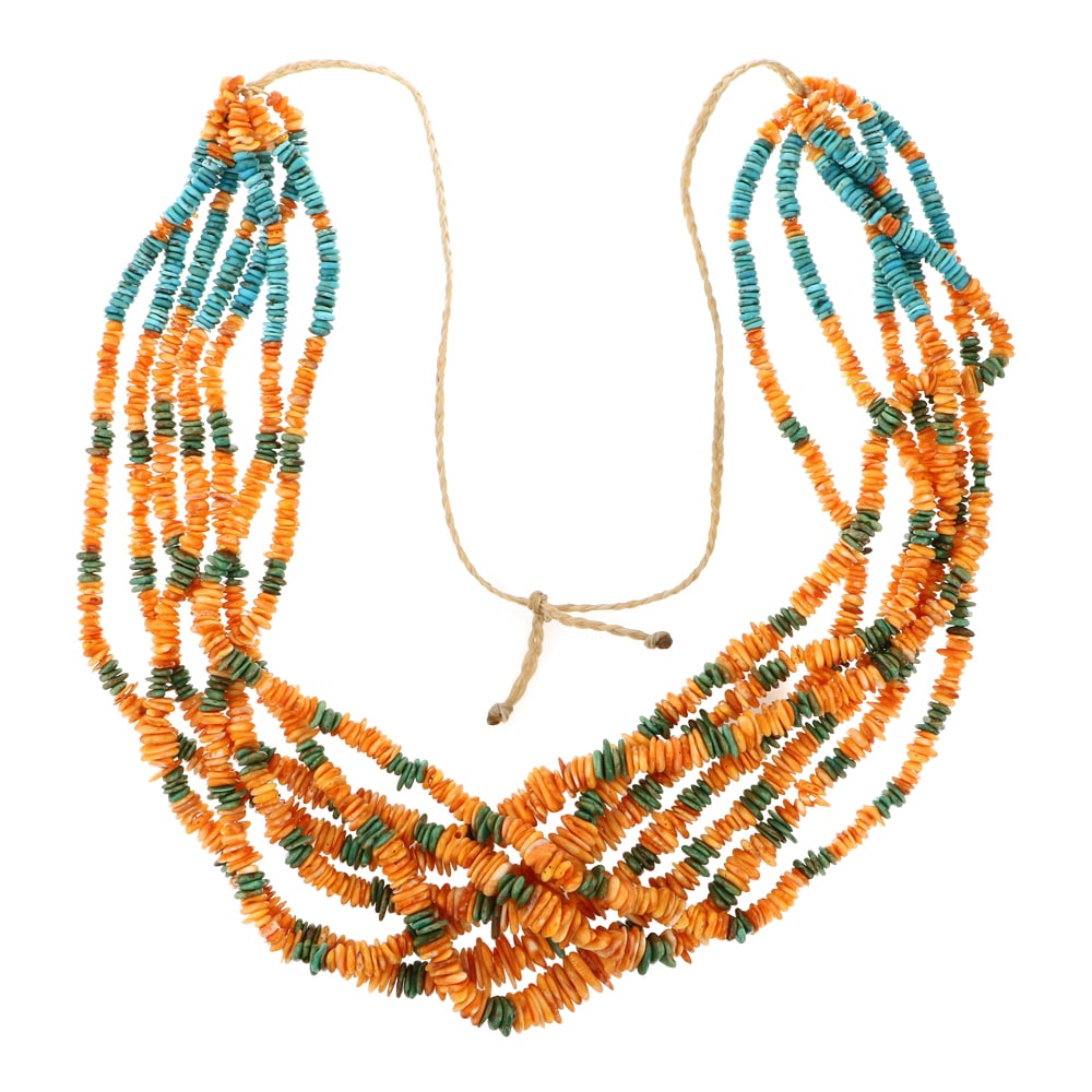 Santa Domingo Pueblo Turquoise & Spiny Oyster Seven Strand Necklace (1 of 4)