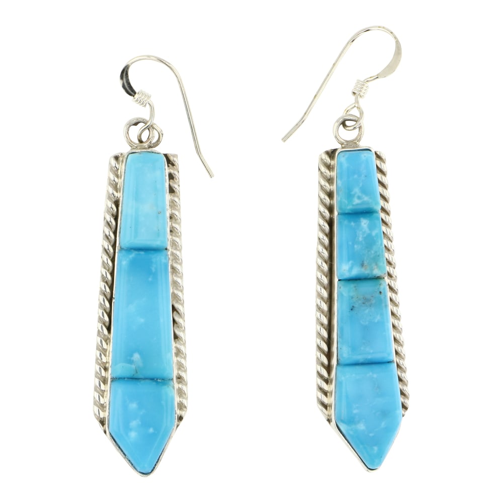 Navajo Kingman Turquoise Cobblestone Inlay Earrings: Sterling Silver | Genuine Kingman Turquoise | Navajo Kingman Turquoise Cobblestone Inlay Earrings | Navajo Native American Southwest Indian Jewelry | Approximate Weight: 11 Grams | Dimensions: Earring