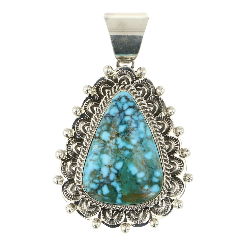 Ella Linkin Navajo Turquoise Mountain Turquoise Pendant: Sterling Silver | Genuine Turquoise Mountain Turquoise | Ella Linkin Navajo Turquoise Mountain Turquoise Pendant | Navajo Native American Southwest Indian Jewelry | Approximate Weight: 24 Grams | Dime
