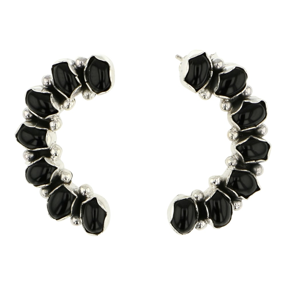 Navajo Black Onyx Earrings: Sterling Silver | Black Onyx | Navajo Black Onyx Earrings | Navajo Native American Southwest Indian Jewelry | Approximate Weight: 11 Grams | Dimensions: Earrings: .25" x 1.25" (each) |