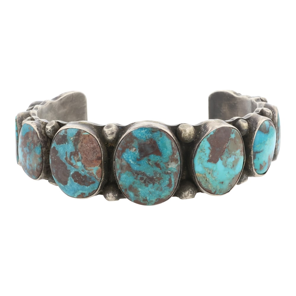 Vintage Navajo Bisbee Turquoise Graduated Cuff Bracelet (1 of 4)