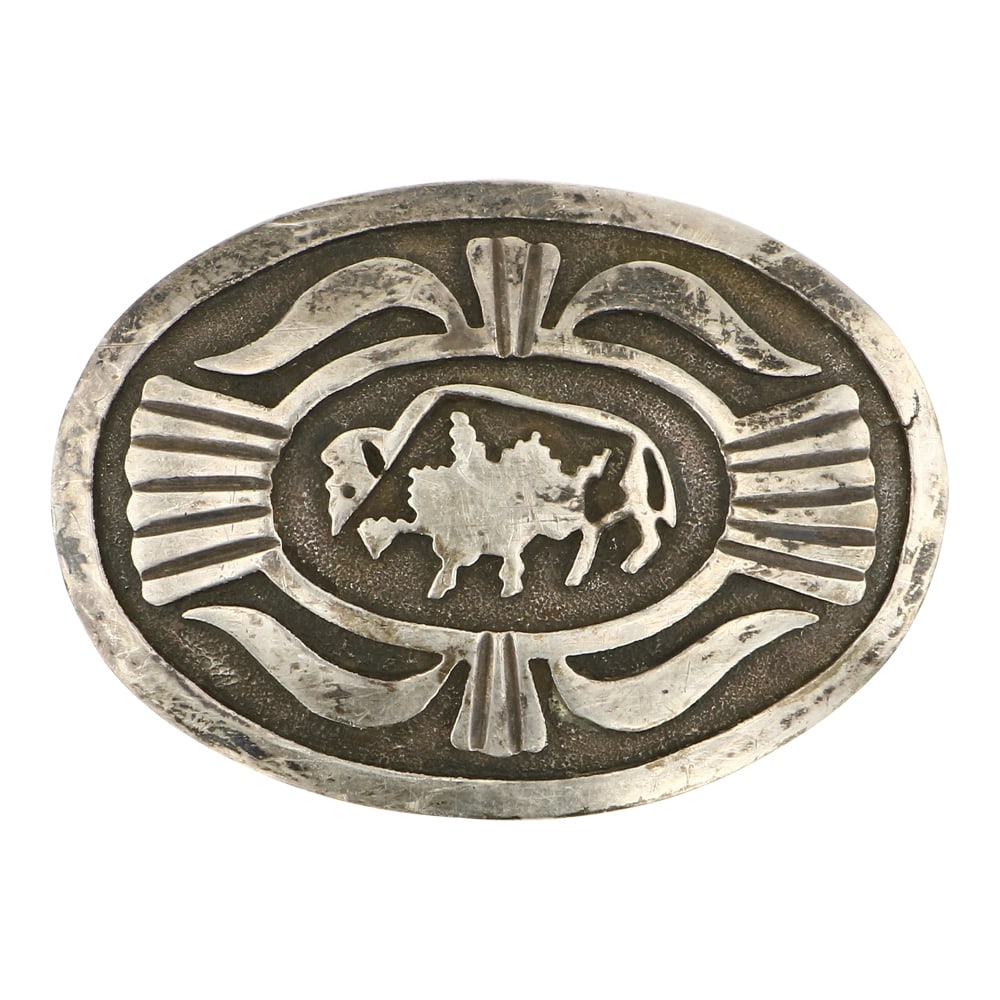 Vintage Navajo Plain Silver Buffalo Belt Buckle (1 of 2)