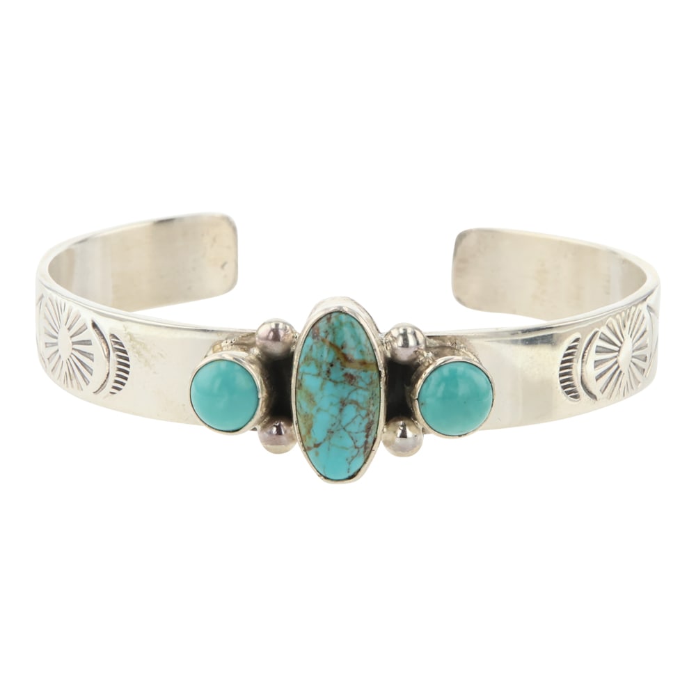 Paul Livingston Navajo Menassa Turquoise Cuff Bracelet: Sterling Silver | Genuine Menassa Turquoise | Paul Livingston Navajo Menassa Turquoise Cuff Bracelet | Navajo Native American Southwest Indian Jewelry | Approximate Weight: 28 Grams | Dimensions: Brac