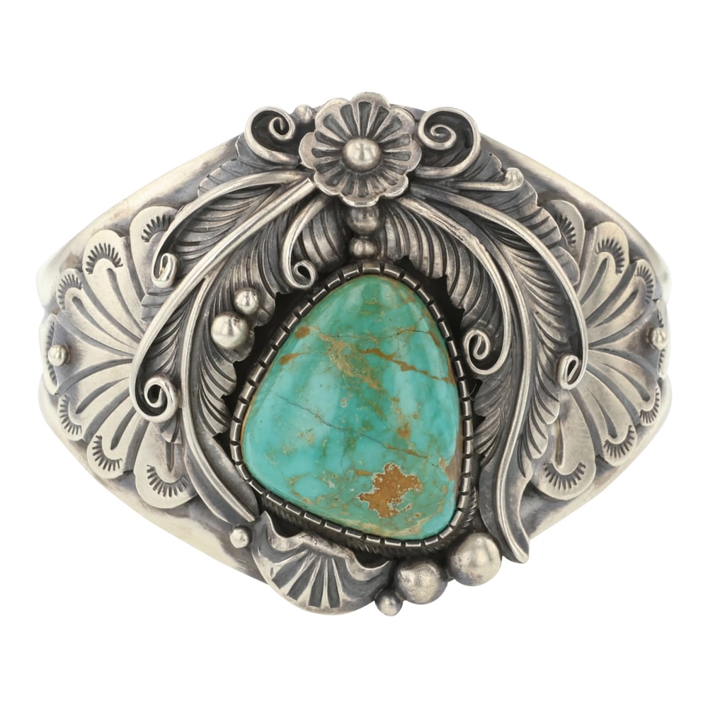 Jimmy Lee Royston Turquoise Leaf work Cuff Bracelet (1 of 4)