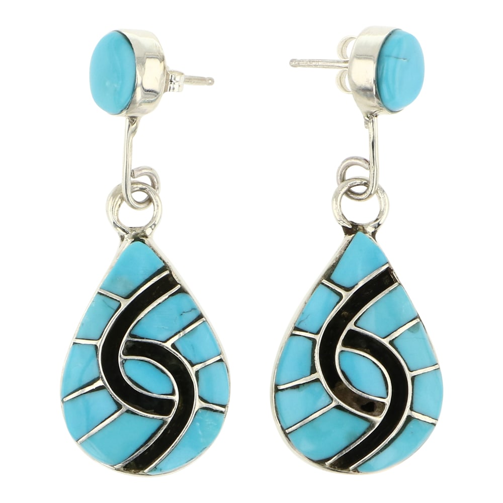 Amy Quandelacy Sleeping Beauty Turquoise Inlay Earrings: Sterling Silver | Genuine Sleeping Beauty Turquoise | Amy Quandelacy Sleeping Beauty Turquoise Inlay Earrings | Zuni Native American Southwest Indian Jewelry | Approximate Weight: 13 Grams | Dimension