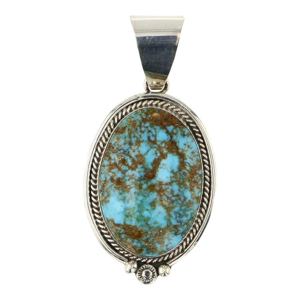 Chris Charley Navajo Turquoise Mountain Turquoise Pendant: Sterling Silver | Genuine Turquoise | Chris Charley Navajo Turquoise Mountain Turquoise Pendant | Navajo Native American Southwest Indian Jewelry | Approximate Weight: 14 Grams | Dimensions: Pendant: 