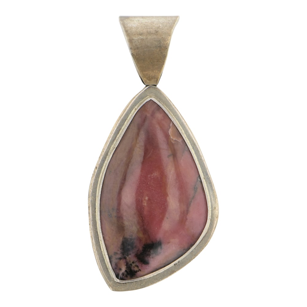 Darrin Livingston Navajo Rhodonite Pendant: Sterling Silver | Genuine Rhodonite | Darrin Livingston Navajo Rhodonite Pendant | Navajo Native American Southwest Indian Jewelry | Approximate Weight: 27 Grams | Dimensions: Pendant: 1.25" x 3" | Si