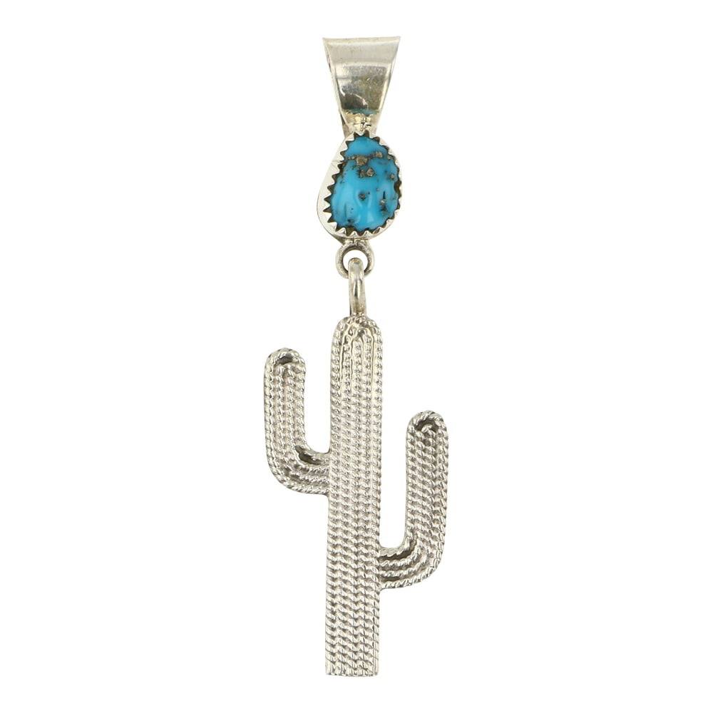 Navajo Kingman Turquoise Cactus Pendant (1 of 2)