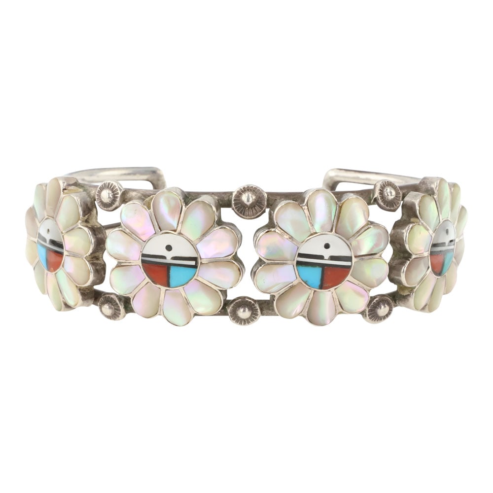 Zuni Turquoise Coral Mother of Pearl & Shell Cuff Bracelet (1 of 3)