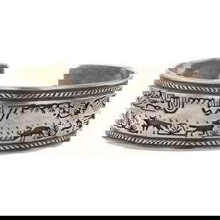 Vidal Argo Vintage Santo Domingo Pueblo Story Teller Cuff Bracelet: Sterling Silver | | Vidal Argo Vintage Santo Domingo Pueblo Story Teller Cuff Bracelet | Santo Domingo Pueblo Native American Southwest Indian Jewelry | Approximate Weight: 63 Grams | Dimensions: Brac