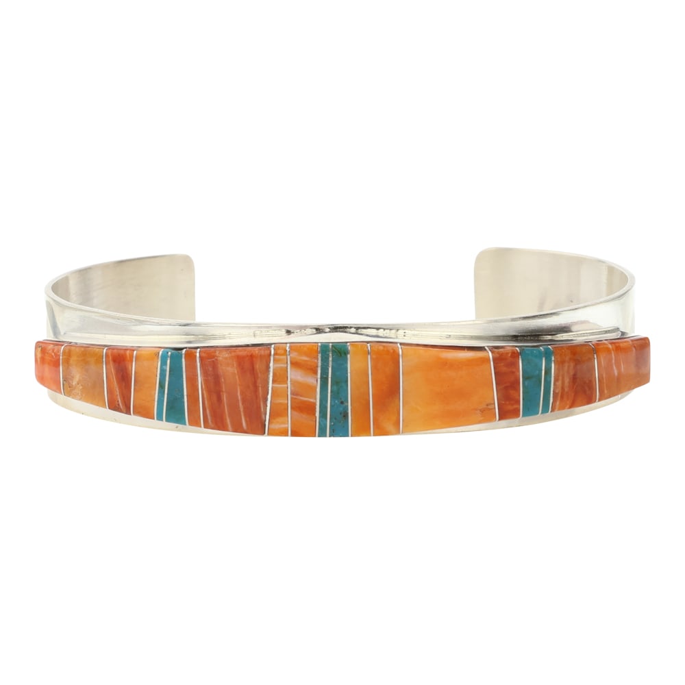 Wilbert Grey Navajo Spiny Oyster & Turquoise Inlay Cuff Bracelet (1 of 3)