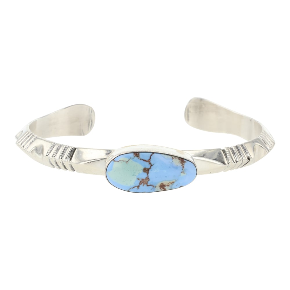 Paul Livingston Golden Hill Turquoise Cuff Bracelet: Sterling Silver | Genuine Golden Hill Turquoise | Paul Livingston Golden Hill Turquoise Cuff Bracelet | Navajo Native American Southwest Indian Jewelry | Approximate Weight: 24 Grams | Dimensions: Bra