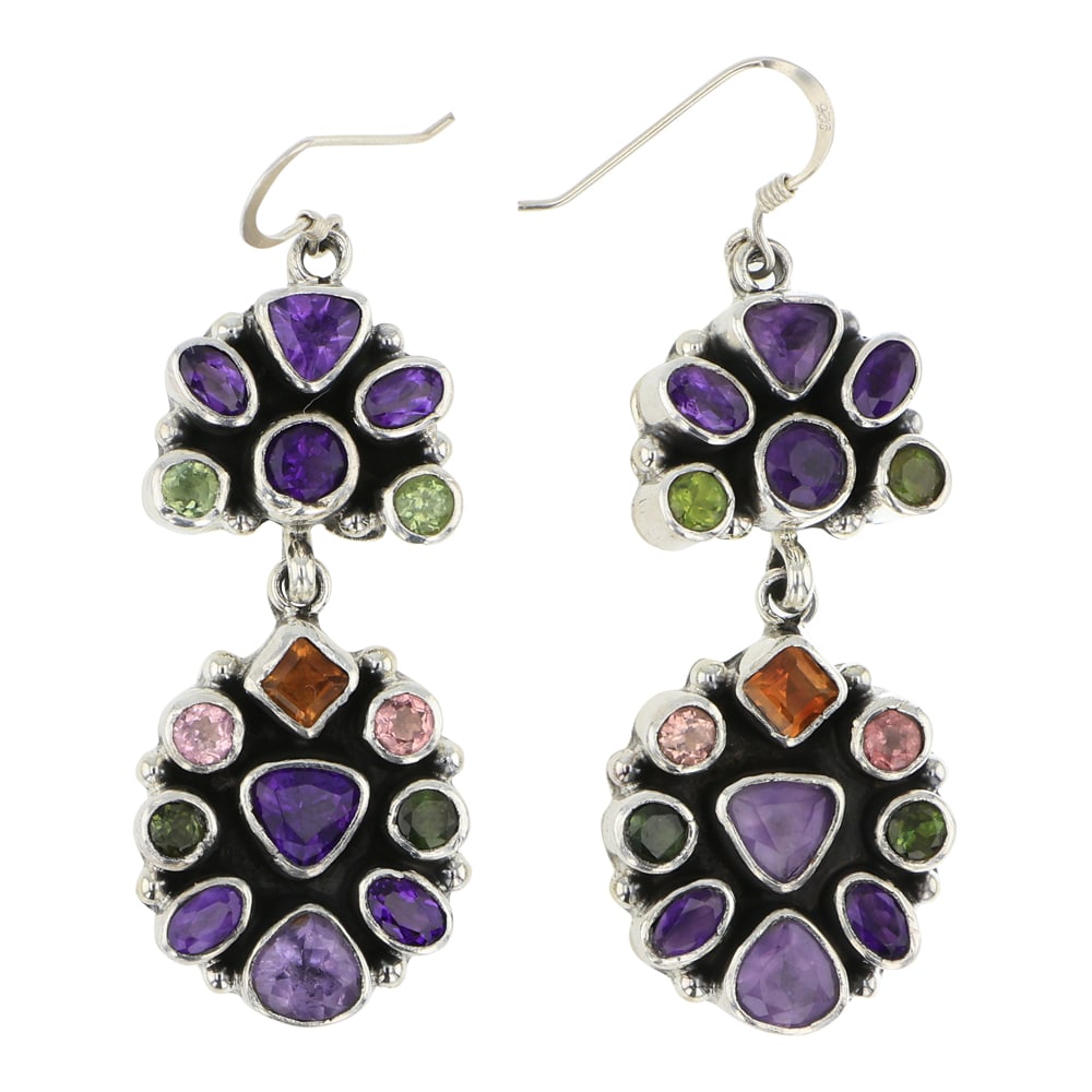 Emma Lincoln Navajo Faceted Semi Precious Amethyst Peridot & Tourmaline Earrings (1 of 2)
