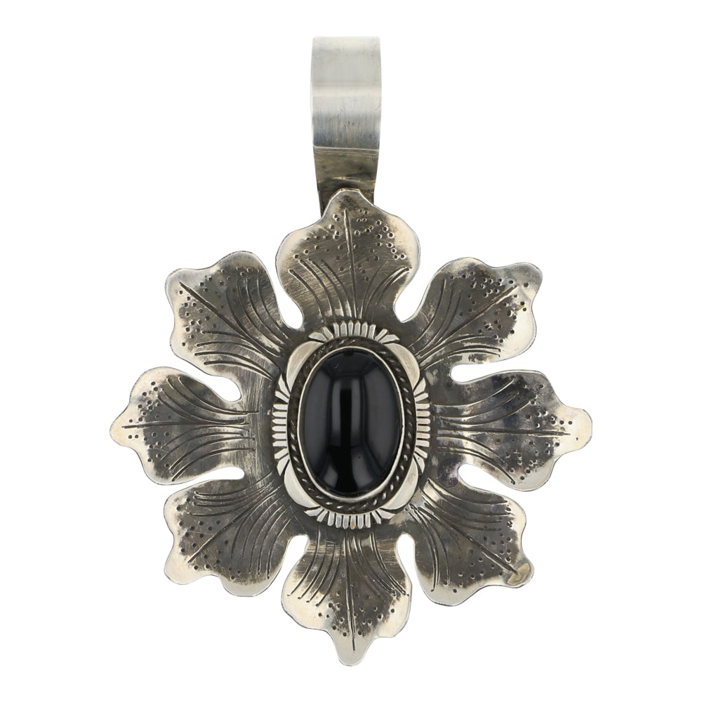 Vintage Navajo Black Onyx Flower Pendant (1 of 2)