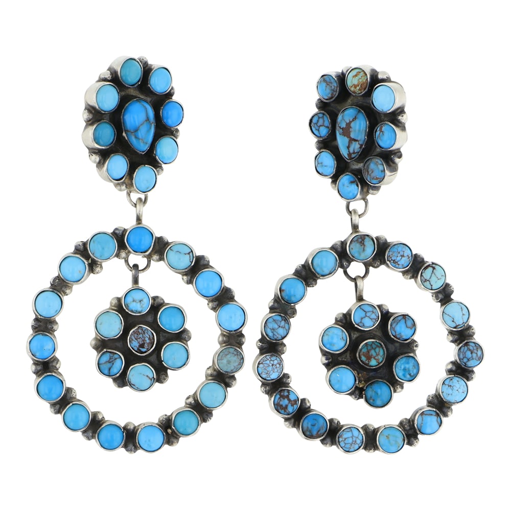 Sheila Becenti Navajo Prince turquoise Chandelier Earrings: Sterling Silver | Genuine Prince Turquoise | Sheila Becenti Navajo Prince turquoise Chandelier Earrings | Navajo Native American Southwest Indian Jewelry | Approximate Weight: 38 Grams | Dimensions: E