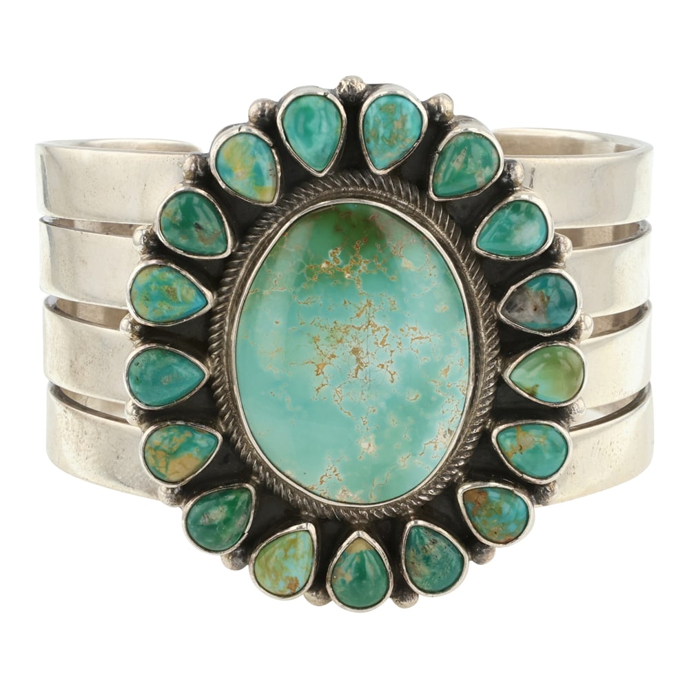 Raymond Beard Vintage Royston Turquoise Cluster Cuff Bracelet (1 of 3)