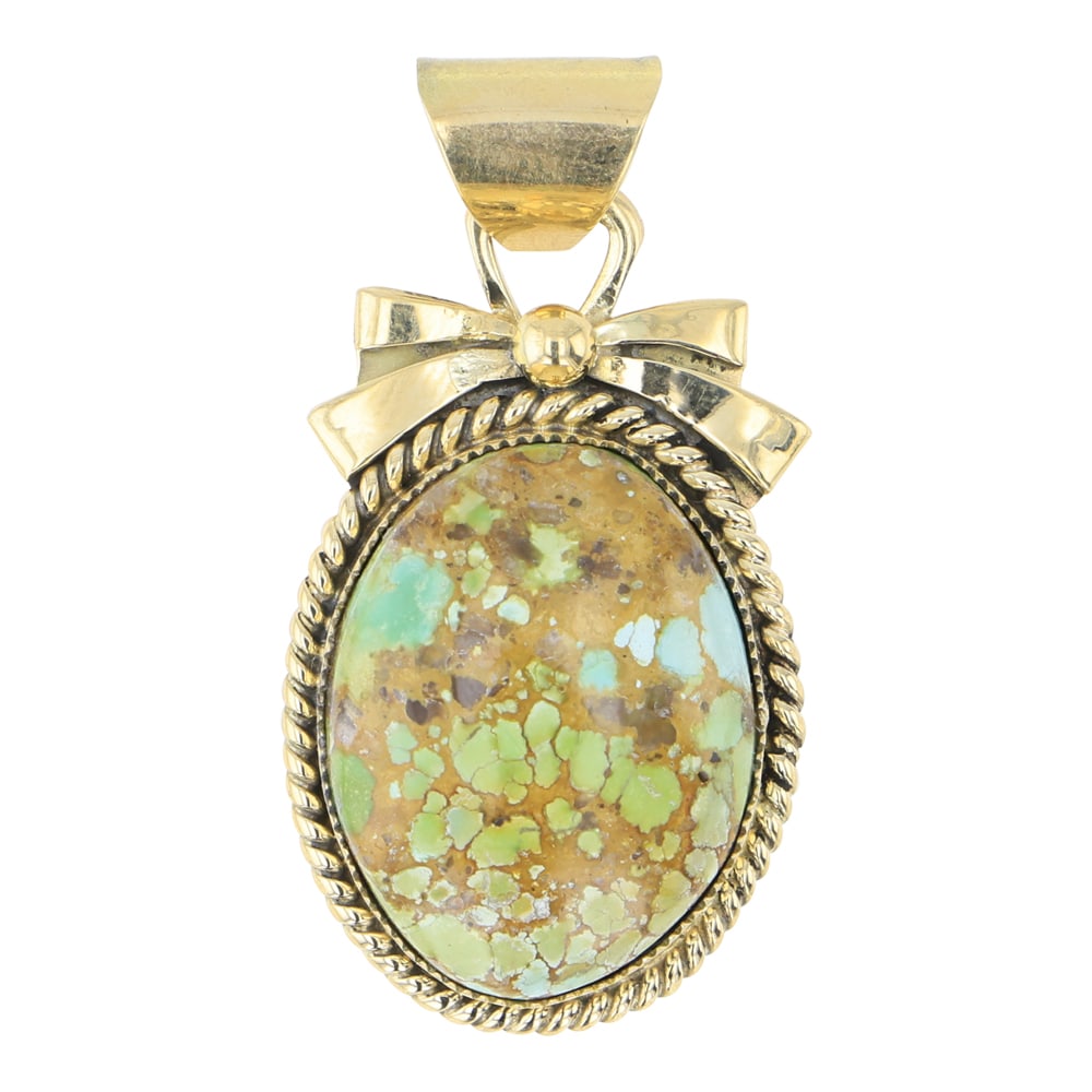 Mark Yazzie Navajo 18K Gold Nevada Turquoise Pendant (1 of 2)