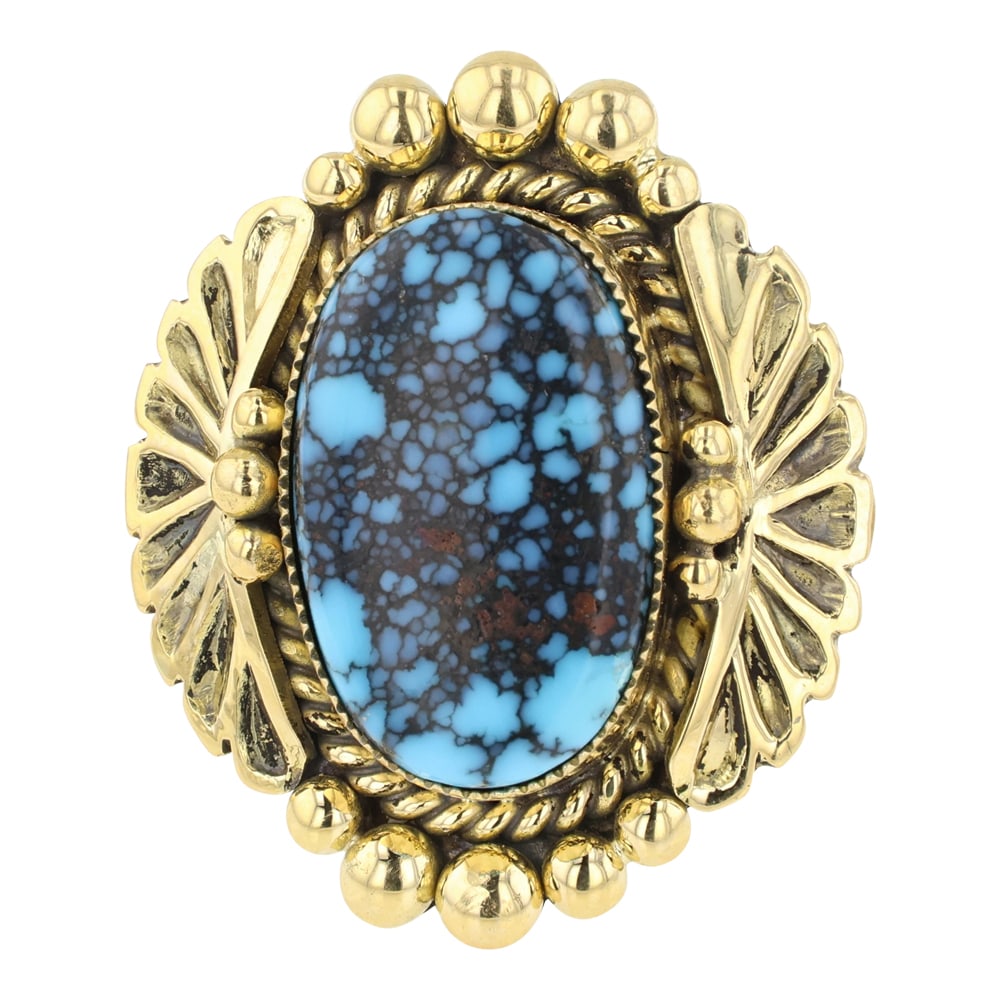 Mark Yazzie Navajo 18K Gold Spiderweb Turquoise Ring (1 of 4)