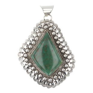 Robert Johnson Royston Turquoise Bump Out Pendant: Sterling Silver | Genuine Royston Turquoise | Robert Johnson Royston Turquoise Bump Out Pendant | Navajo Native American Southwest Indian Jewelry | Good (no breaks or damages) | Approximate