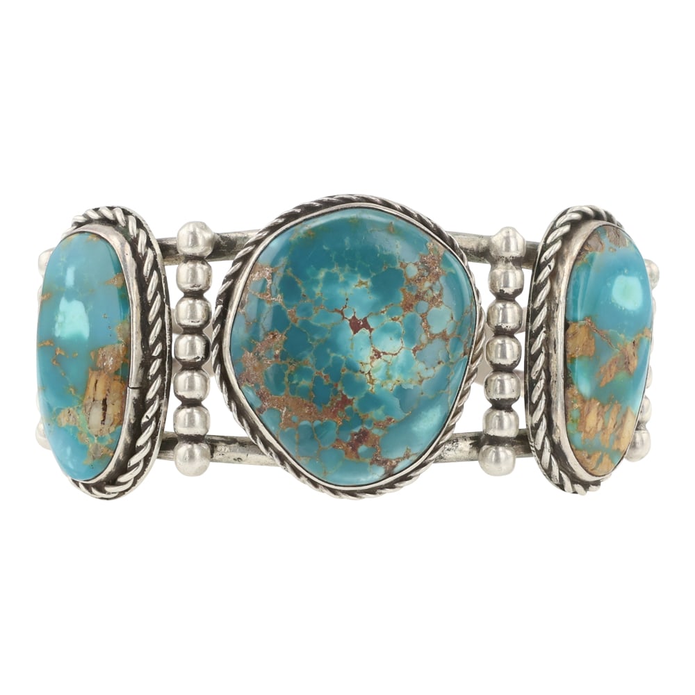 Vintage Navajo Royston Turquoise Three stone Cuff Bracelet (1 of 4)