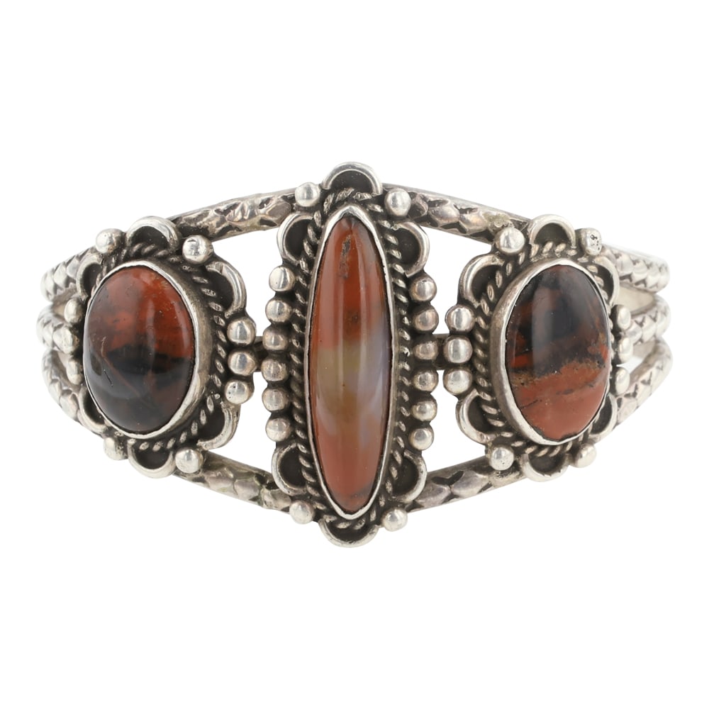 Vintage Fred Harvey Era Agate Three Stone Cuff Bracelet (1 of 3)