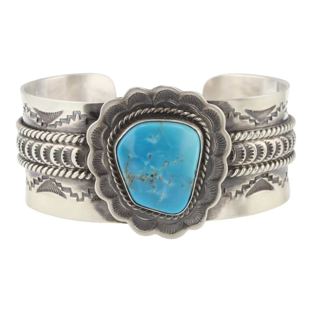 John Nelson Navajo Compitos Turquoise: Sterling Silver | Genuine Compitos Turquoise | John Nelson Navajo Compitos Turquoise | Navajo Native American Southwest Indian Jewelry | Good (no breaks or damages) | Approximate Weight: 69 Grams | Br