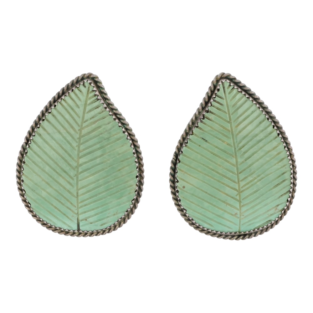 Vintage Navajo Nevada Turquoise Carved Leaf Earrings (1 of 2)