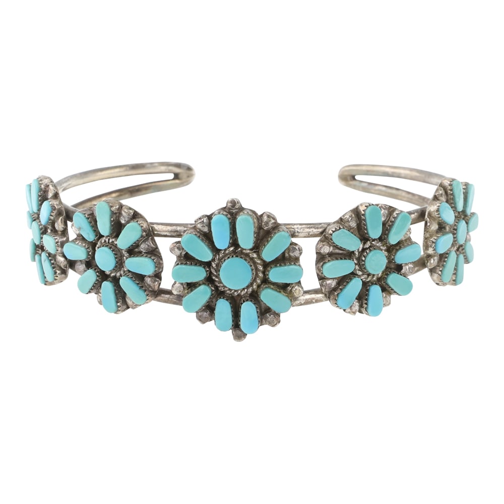 Vintage Navajo Kingman Turquoise Cluster Bracelet (1 of 3)
