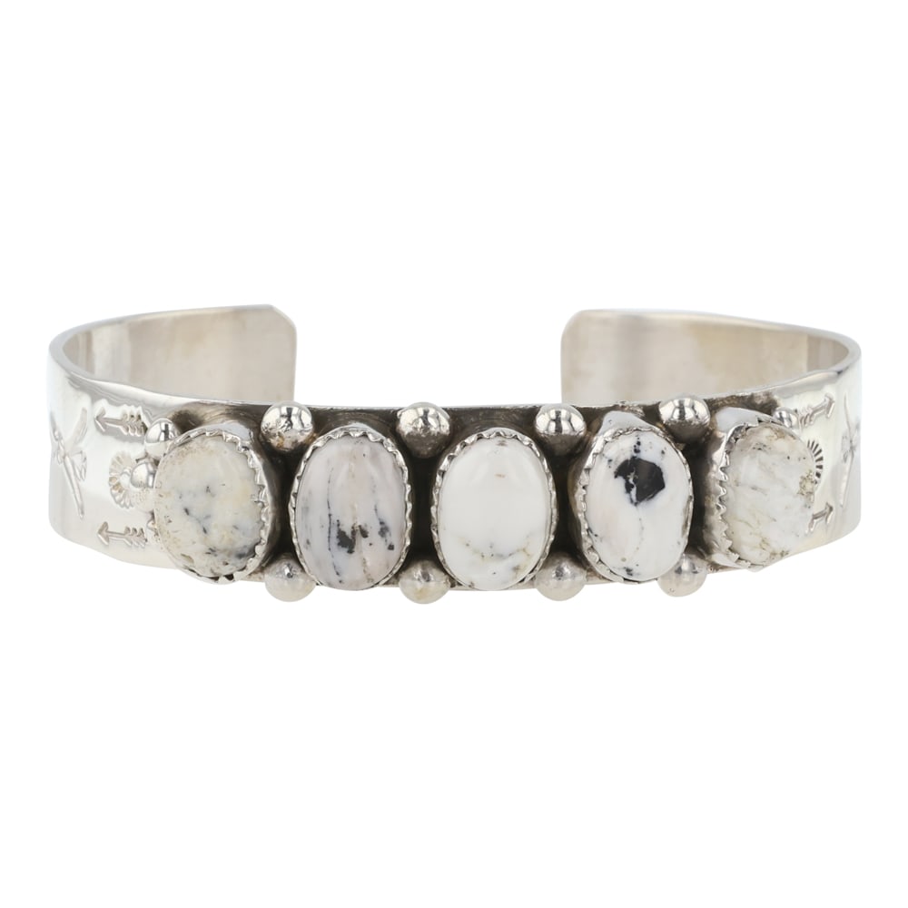 Joe Piaso Jr. Navajo White Buffalo Five Stone Cuff Bracelet (1 of 4)