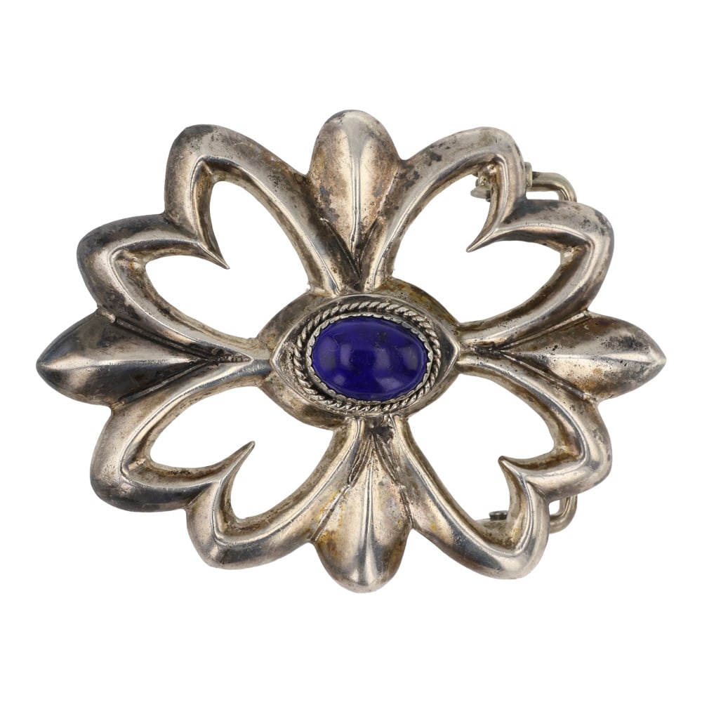 Navajo Sandcast lapis buckle: Sterling Silver | Genuine Lapis | Navajo Sandcast lapis buckle | Navajo Native American Southwest Indian Jewelry | Good (no breaks or damages) | Approximate Weight: 53 Grams | Buckle: 3" x 2.25" |