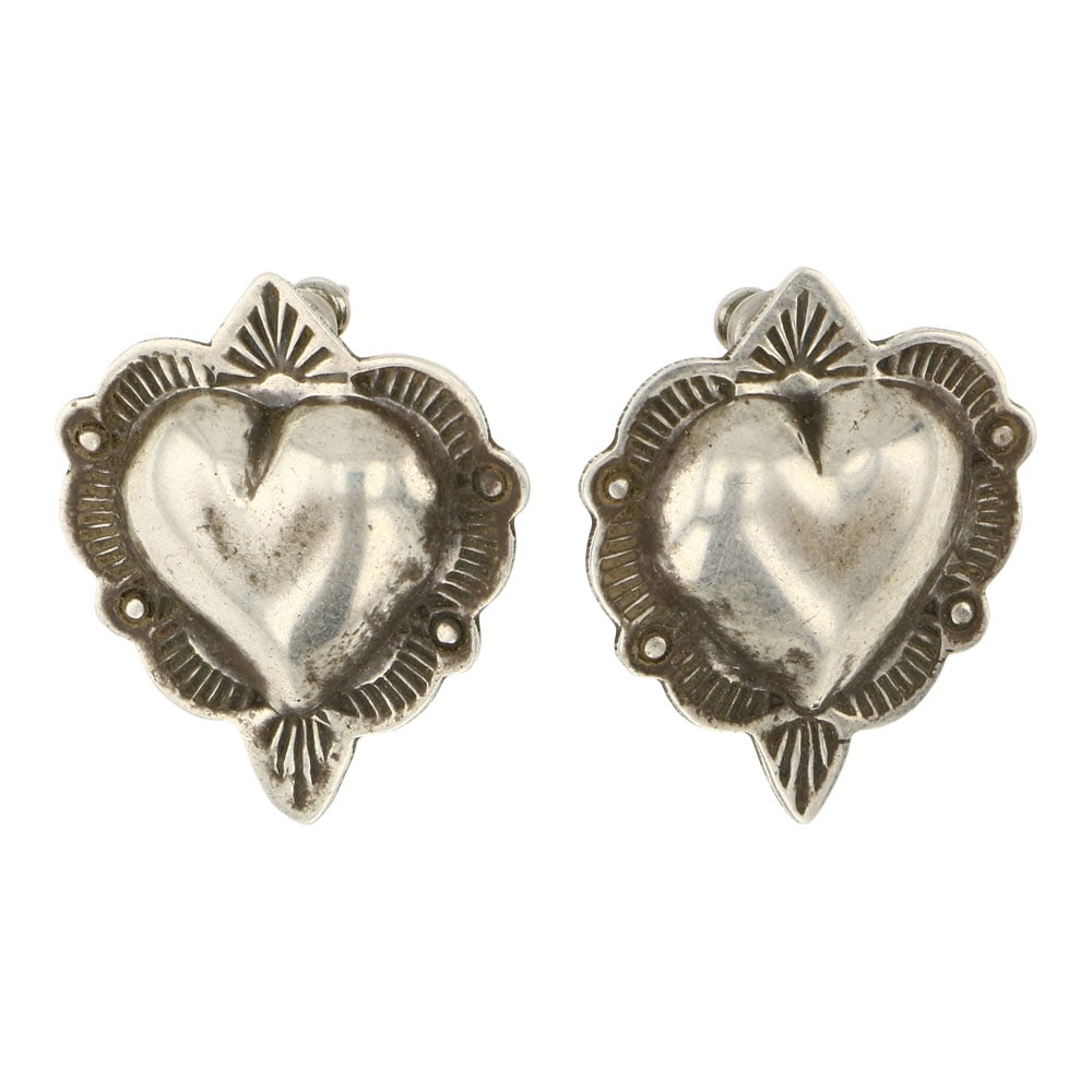 Plain Silver Heart Shape Stamp Earrings (1 of 2)
