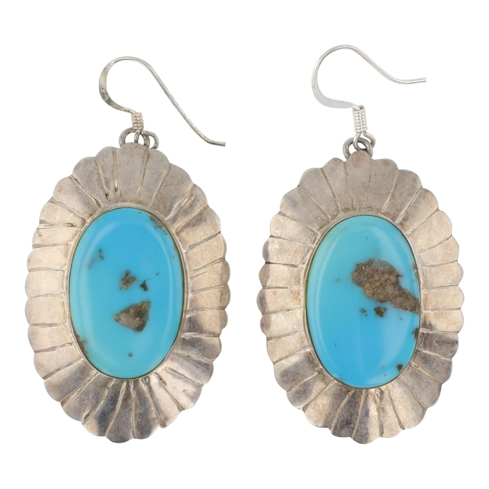 Navajo Kingman Turquoise Earrings: Sterling Silver | Genuine Kingman Turquoise | Navajo Kingman Turquoise Earrings | Navajo Native American Southwest Indian Jewelry | Good (no breaks or damages) | Approximate Weight: 12 Grams | Earring