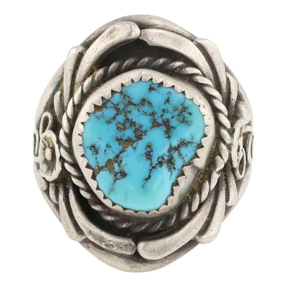 Vintage Navajo Kingman Nugget Turquoise Men's Ring (1 of 3)