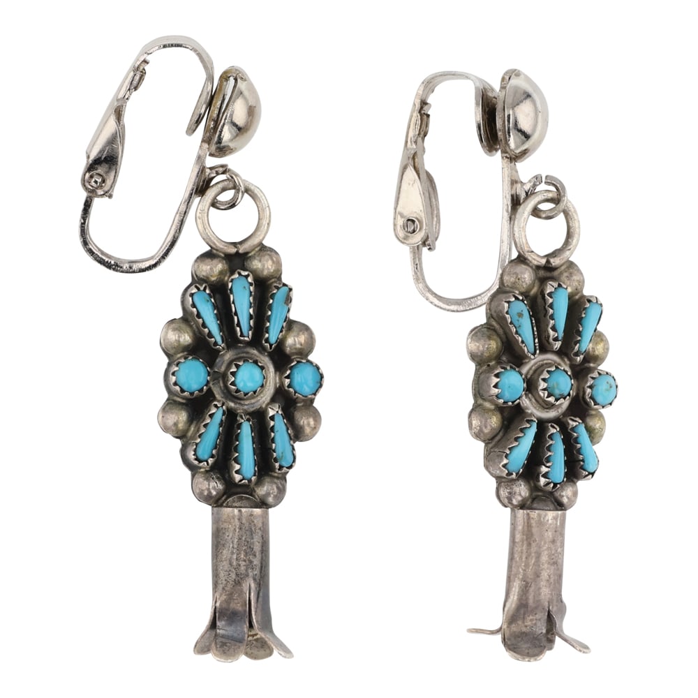 Vintage Navajo Kingman Turquoise Blossom Earrings: Sterling Silver | Genuine Kingman Turquoise | Vintage Navajo Kingman Turquoise Blossom Earrings | Navajo Native American Southwest Indian Jewelry | Good (no breaks or damages) | Approximate Weight: 6 