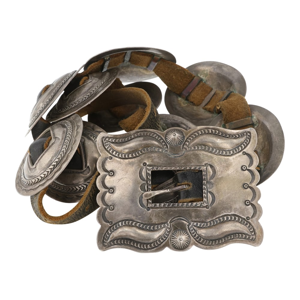 Vintage Old Pawn Navajo Plain Silver Concho Belt (1 of 4)