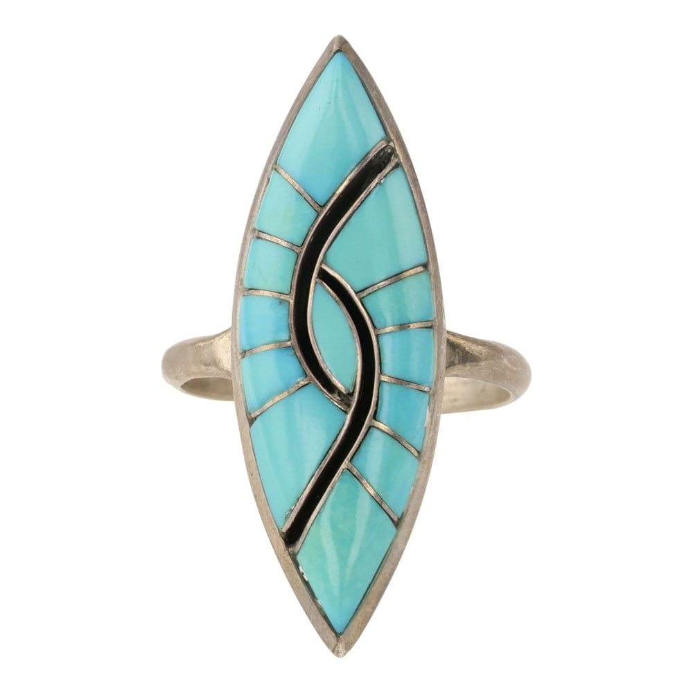 Vintage Zuni Sleeping Beauty Turquoise Inlay Ring (1 of 3)