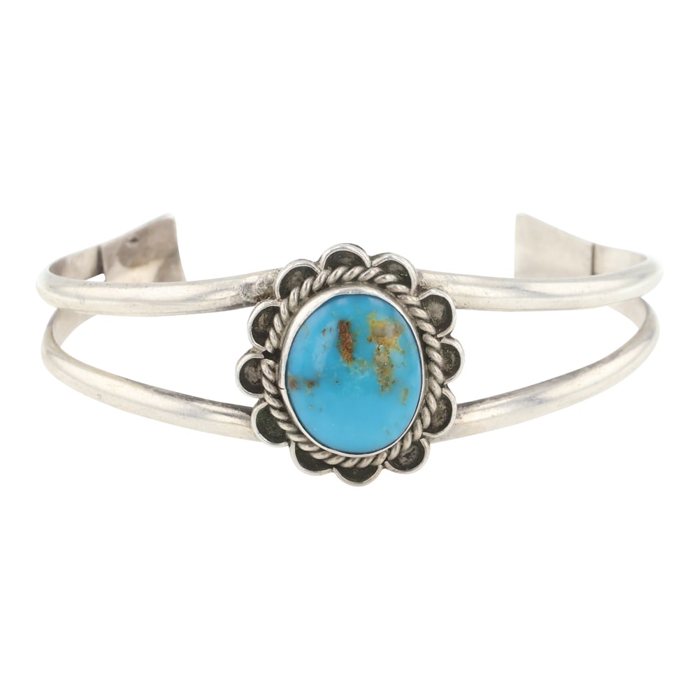 Navajo Blue Ridge Turquoise bracelet: Sterling Silver | Genuine Blue Ridge Turquoise | Navajo Blue Ridge Turquoise bracelet | Navajo Native American Southwest Indian Jewelry | Good (no breaks or damages) | Approximate Weight: 14 Grams | B