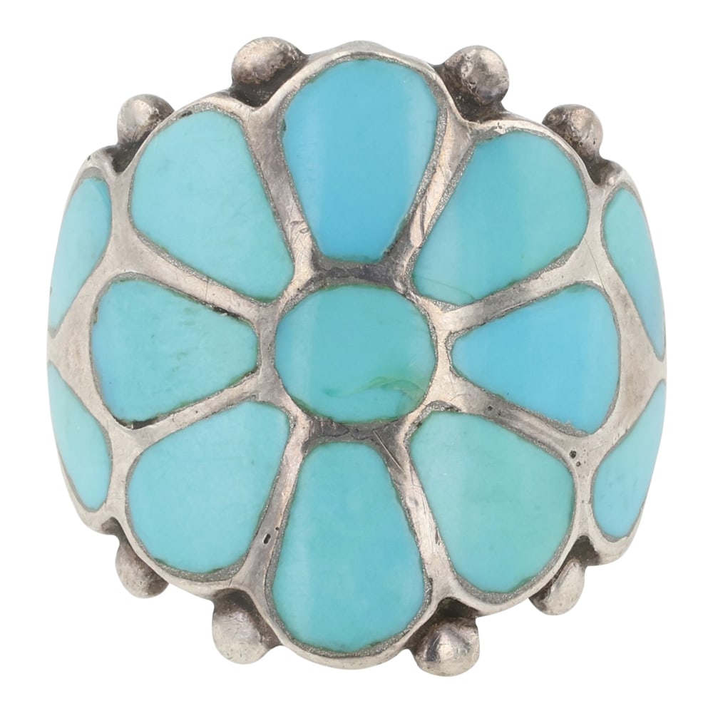 Franck Vacit Vintage Zuni Sleeping Beauty Turquoise Inlay Ring (1 of 3)