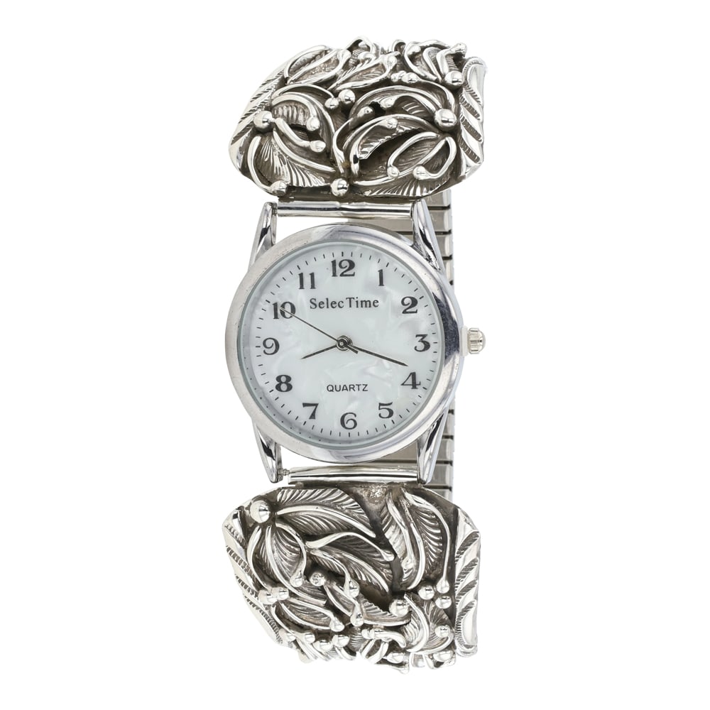 Navajo Plain Silver Leaf work Watch Bracelet (1 of 4)