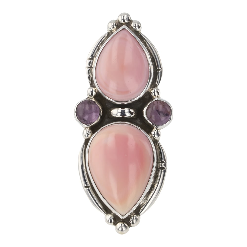 Navajo Pink Conch Shell & Amethyst Adjustable Ring (1 of 3)