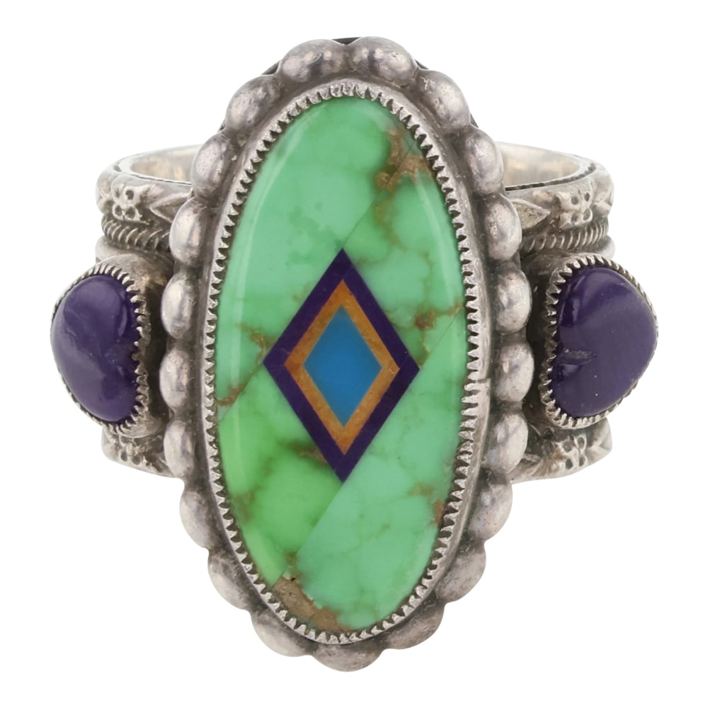 Aldrich Art Studio Anglo Artist Turquoise & lapis Inlay Ring (1 of 4)
