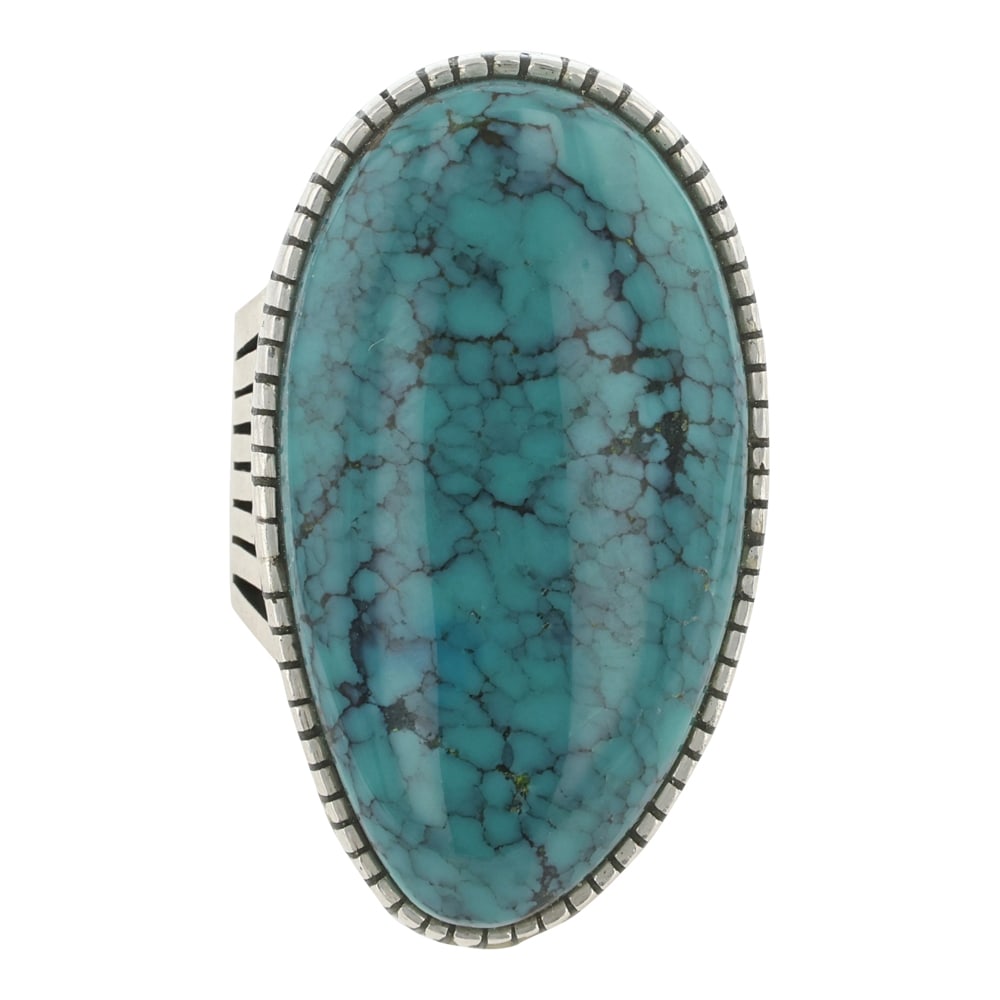 Navajo Heavy Gauge Sawed Bezel Hubei Turquoise Ring (1 of 3)