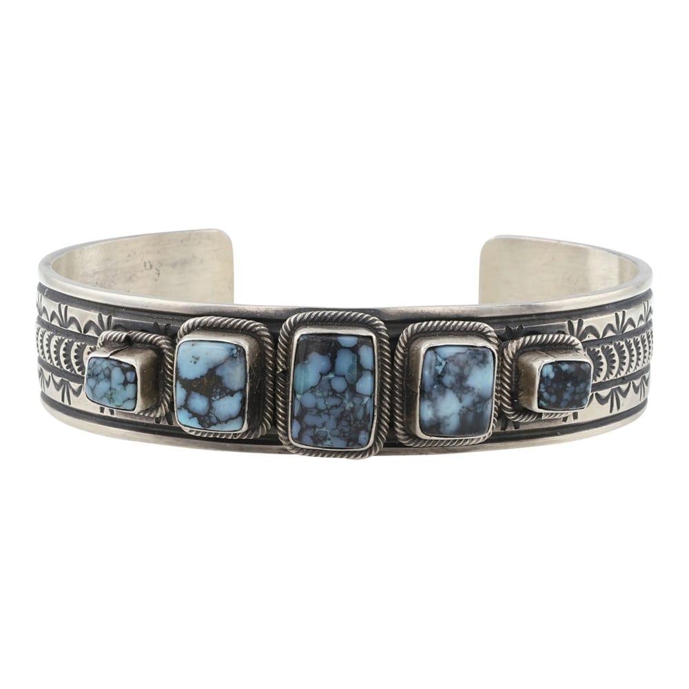 Paul Livingston Navajo Spiderweb Turquoise Stamp Work Cuff Bracelet (1 of 4)