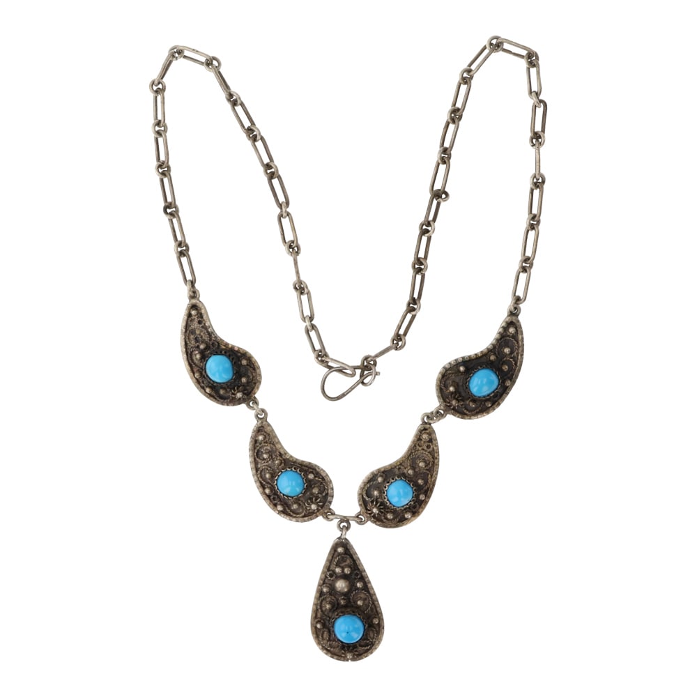 Vintage Navajo Kingman Turquoise Necklace: Sterling Silver | Genuine Kingman Turquoise | Vintage Navajo Kingman Turquoise Necklace | Navajo Native American Southwest Indian Jewelry | Good (no breaks or damages) | Approximate Weight: 33 Grams |