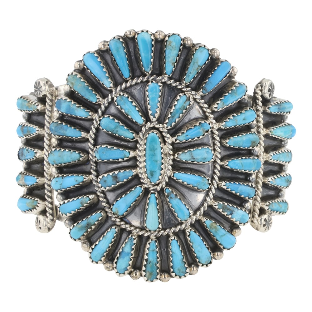 Tommy Lowe Navajo Kingman Turquoise Cluster Cuff Bracelet (1 of 3)